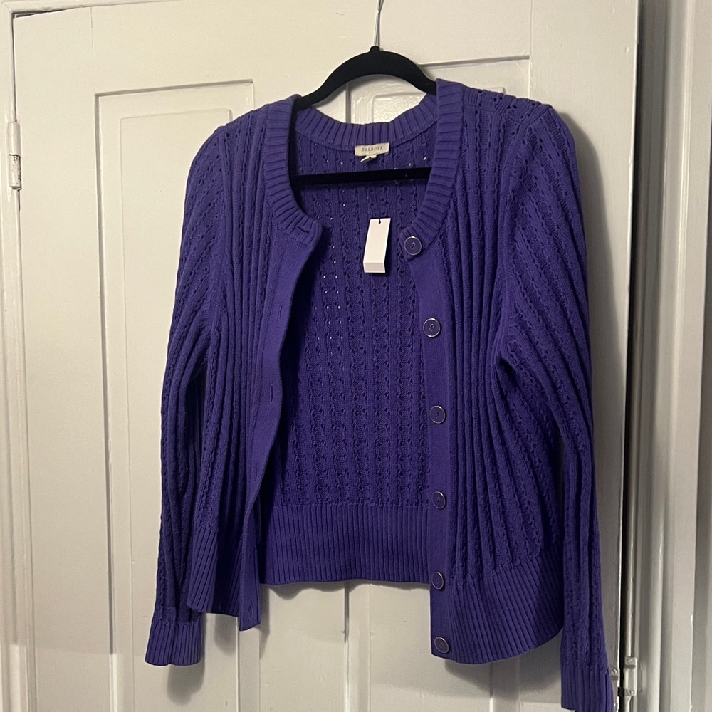 Talbots Vibrant Purple Cardigan Sweater Set
